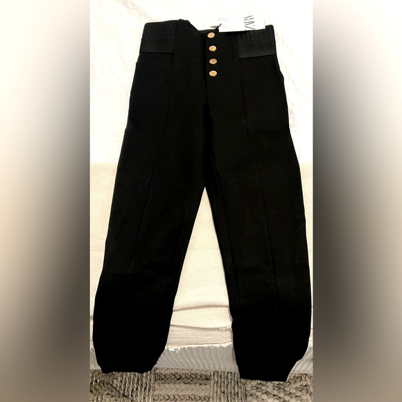 Brand new with tags Zara black leggings / pants with gold buttons - Picture 1 of 2